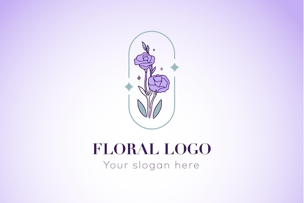 Цветочный логотип с цветком в стеклянной вазе. векторная иллюстрация.