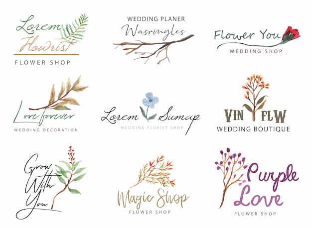 Vector floral logo with watercolor collection