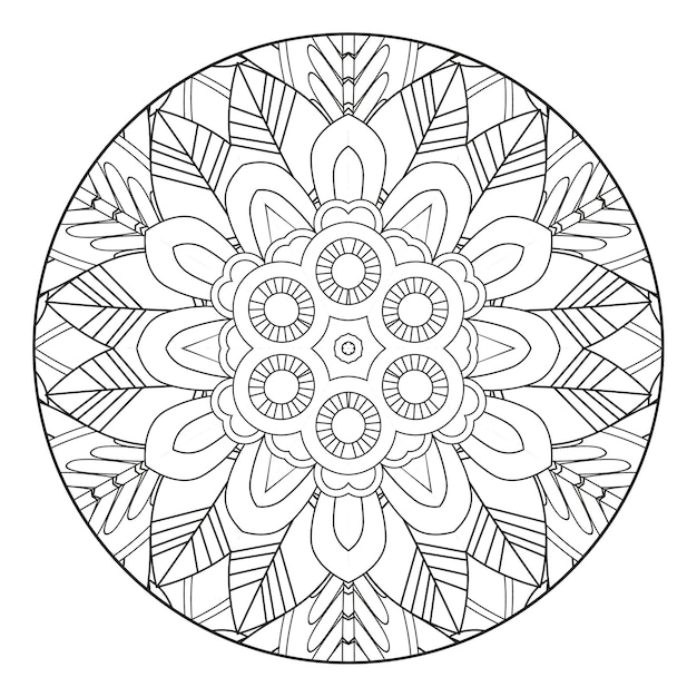 Floral mandala coloring page for adults. Round mandala coloring page. Adult coloring book page.