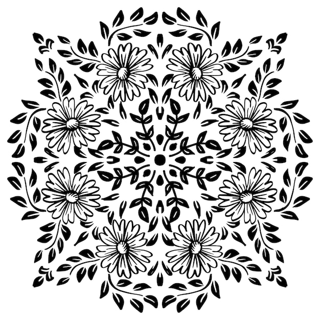 Floral mandala pattern hand drawing illustration