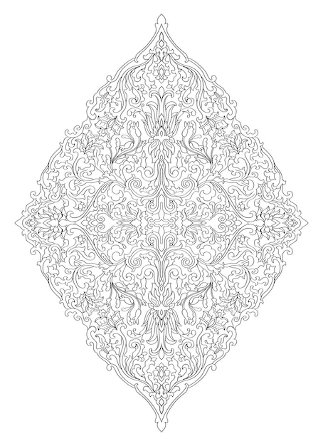 Vector floral medallion for design medieval pattern with stylized vases and flowers