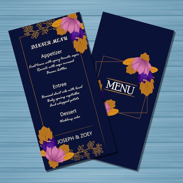 Vector floral menu wedding card with autumn flowers