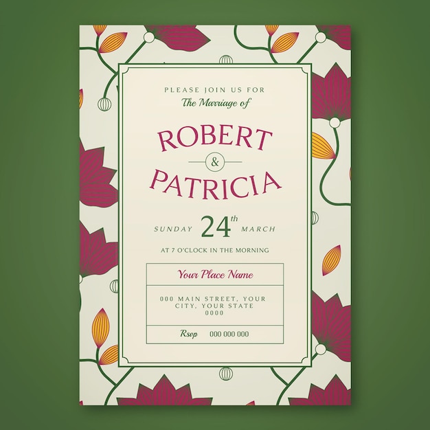 Vector floral modern wedding invitation template 02