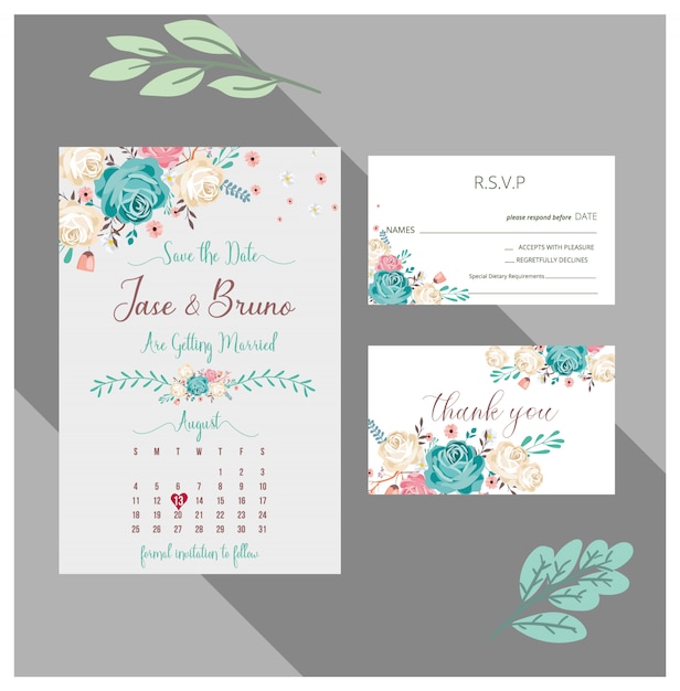 Vector floral modern wedding invitation