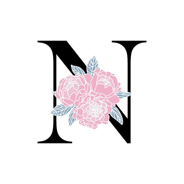 Vector floral monogram n peony bouquet letter n wedding initials