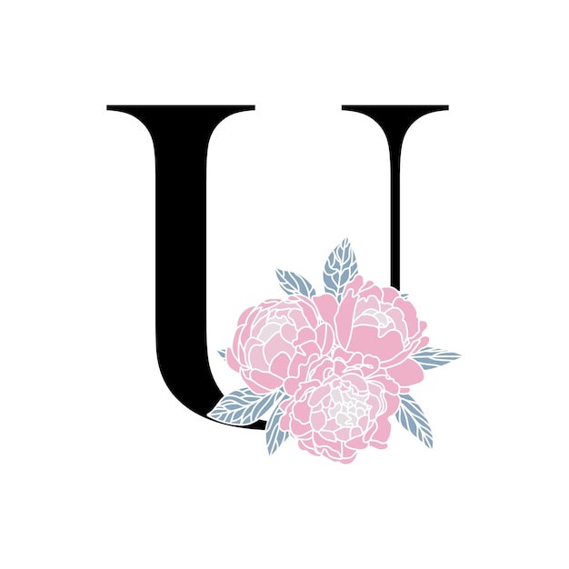 Premium Vector  Floral monogram u peony bouquet letter u wedding