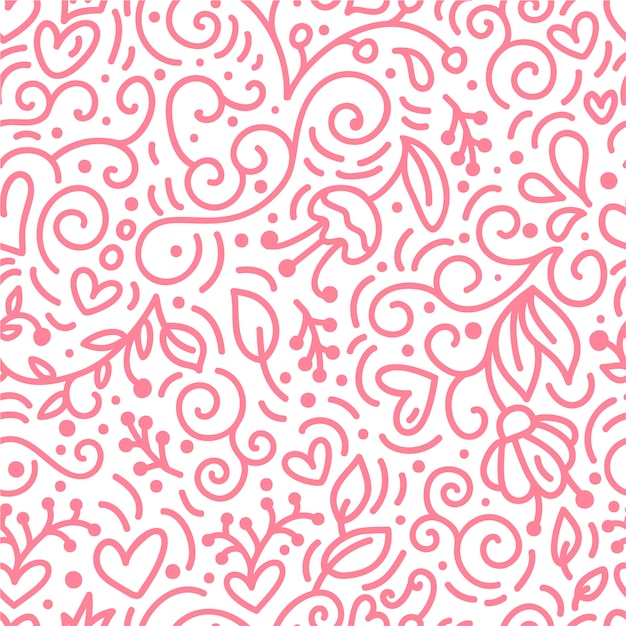 Floral monoline seamless pattern