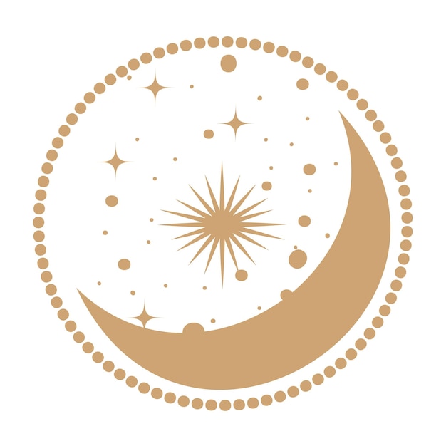 Vettore clipart della luna floreale icona della luna dorata di fase lunare elementi isolati della mezzaluna celeste witch boho moon