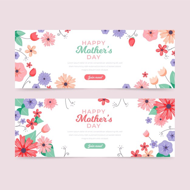 Vector floral mother's day banners set