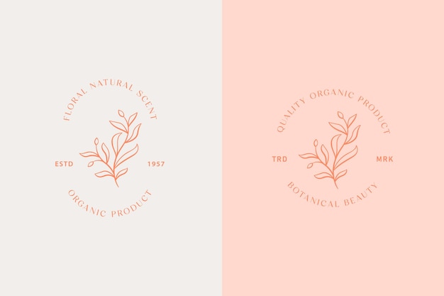 Floral nature plant and botanical feminine logo collection elegant vector template