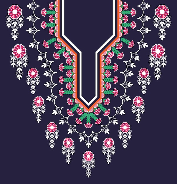 Vector floral necklace embroidery design for fashion women embroidery traditional flower pattern with beautiful colorful geometric ethnic oriental for neckline clothes and wraps