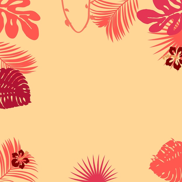 Floral orange background with tropical pink leaves 