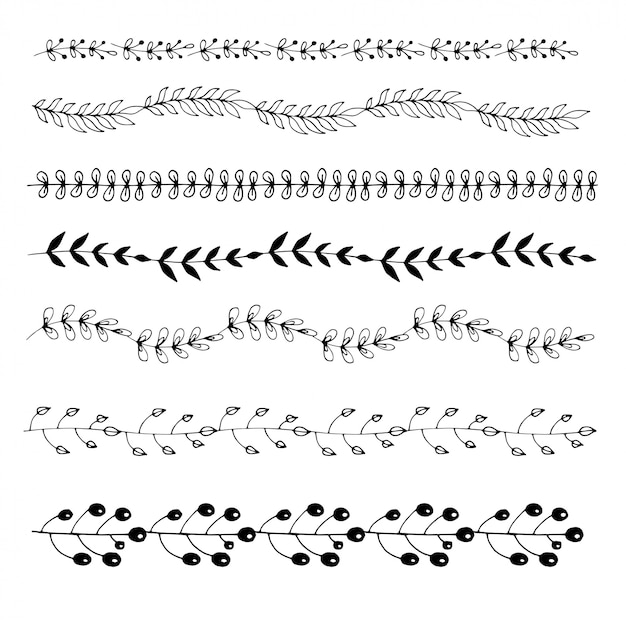 花飾り仕切りセット。手描きの装飾、スケッチの境界線。