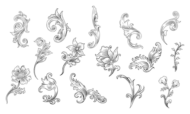 Floral ornament handdrawn collection