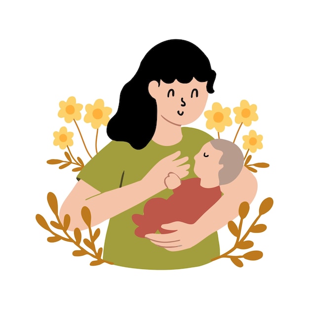 Vector floral ornament mother holding newborn baby