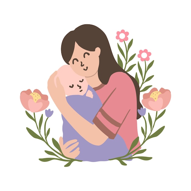 Floral Ornament Mother Holding Newborn Baby