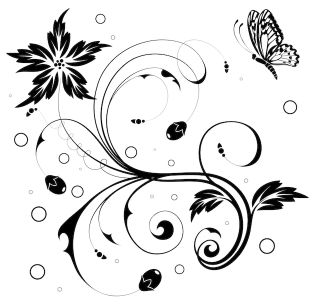 デザインベクトルイラストの蝶の要素と花飾り