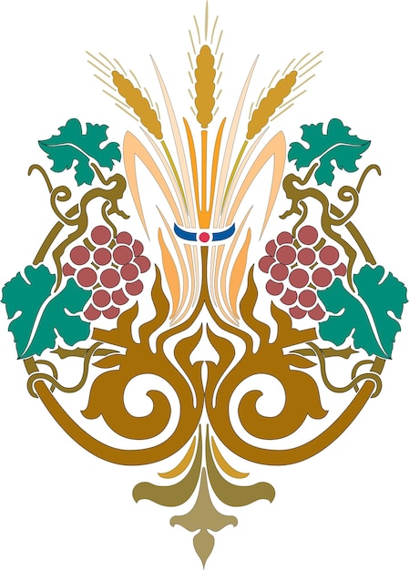 Ornamento floreale con disegno vettoriale d'uva