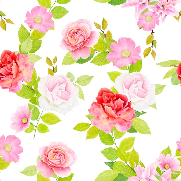Цветочный орнамент с лилией и розами иллюстрации бесшовные модели