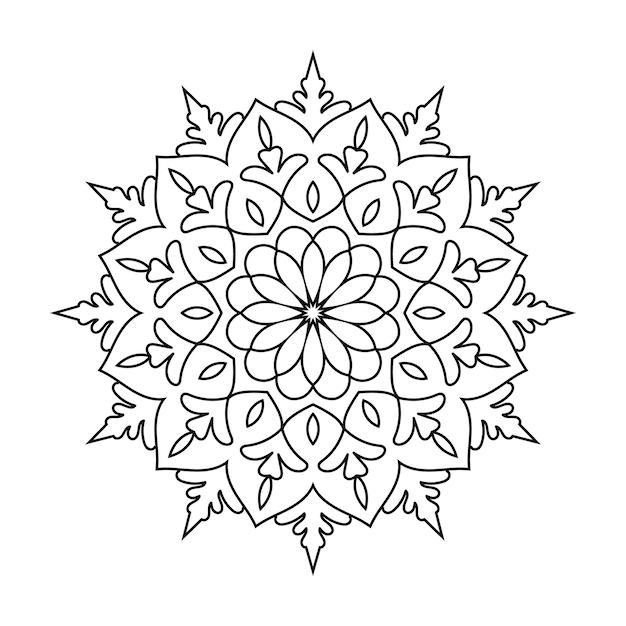 Floral outline circular mandala pattern with arabic ethnic style Indian black and white line art