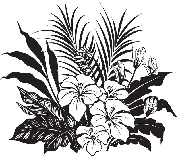 Vector floral paradise dynamic black logo design with exquisite tropical plant elements lush tropics vecto