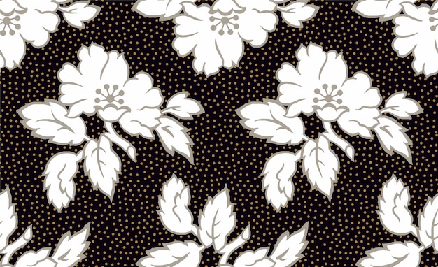 floral pattern on a black background.