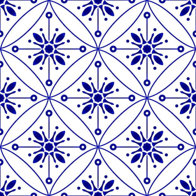 플로랄 패턴 블루와 화이트
