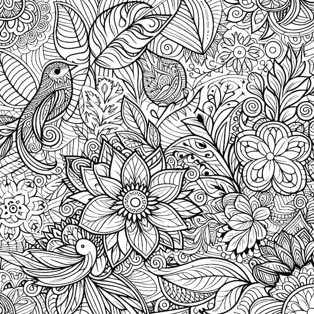 Vector floral pattern coloring page adults and children printable black and white vector generative ai