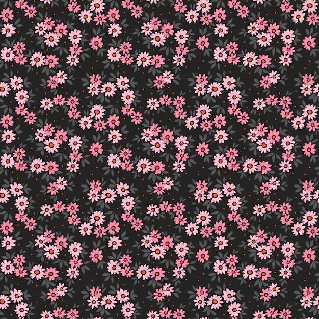 Floral pattern Cute flowers black background Design with small pin flowers Ditsy print