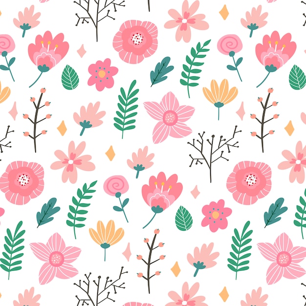  floral pattern in doodle style with flowers and leaves. Gentle, spring floral .