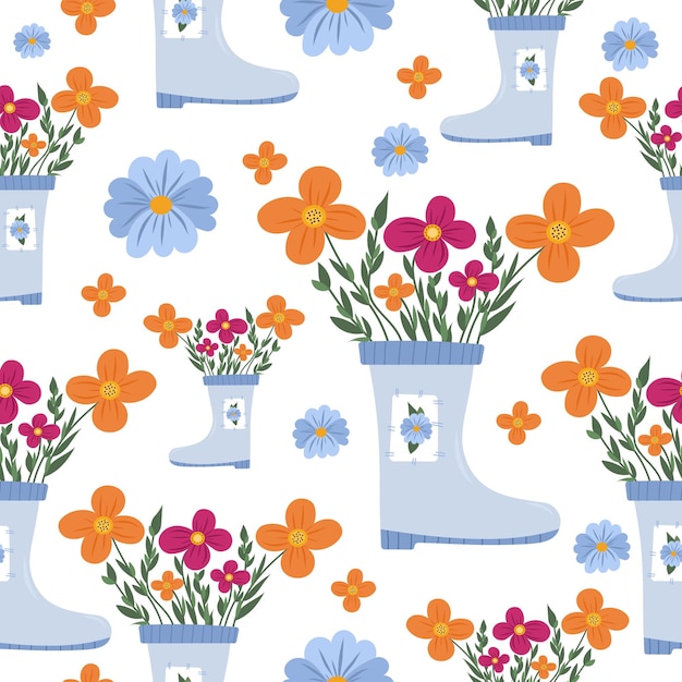 Floral pattern garden boot on isolated background Botanical vector