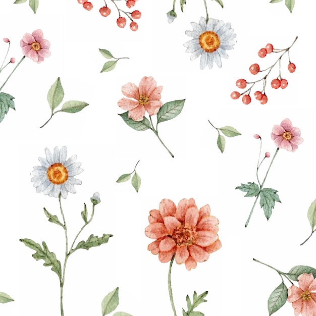 Vector floral pattern painted by watercolor