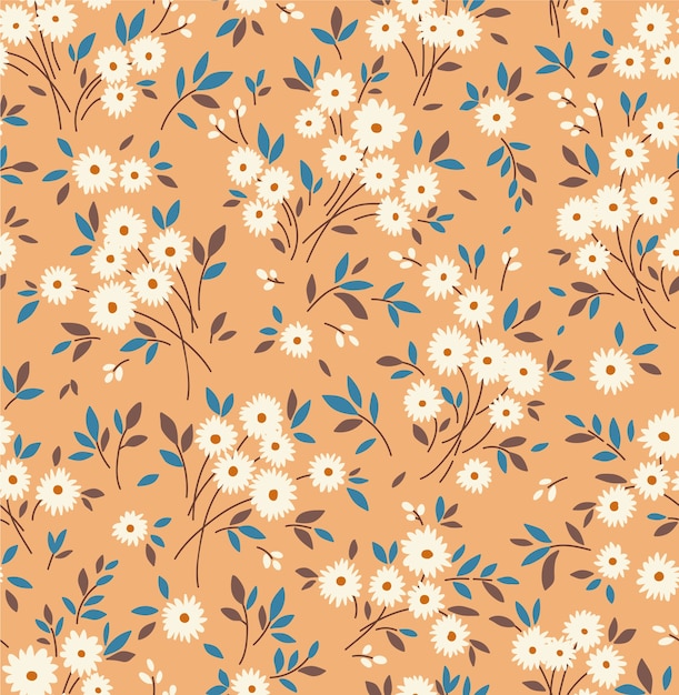 Floral pattern. pretty flowers, camel background. printing with
small white flowers. ditsy print