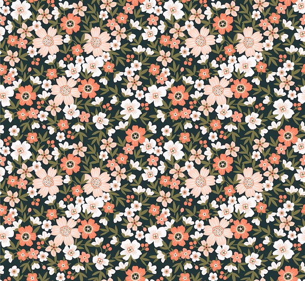 Floral pattern. pretty flowers, green background. printing with small beige flowers. ditsy print