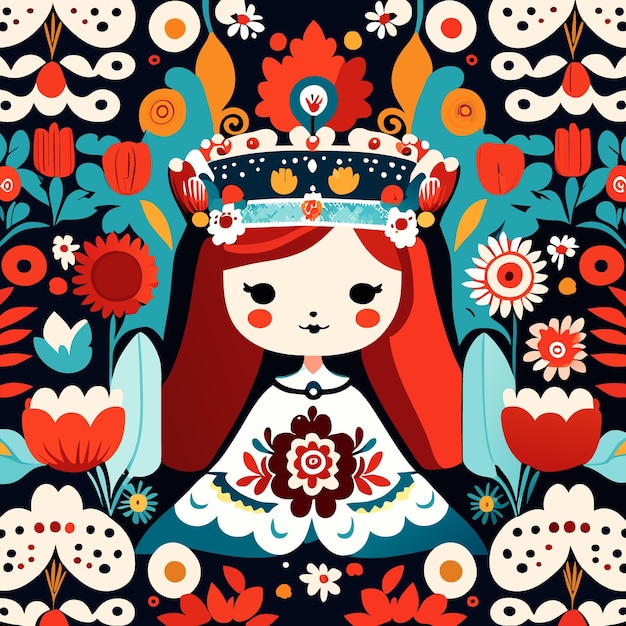 цветочный узор королева принцесса векторная иллюстрация мультфильм