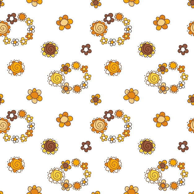 Floral pattern of rounded elements of orange, yellow, brown color. Seamless vector image