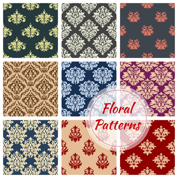 Floral pattern set flowery vector damask ornament