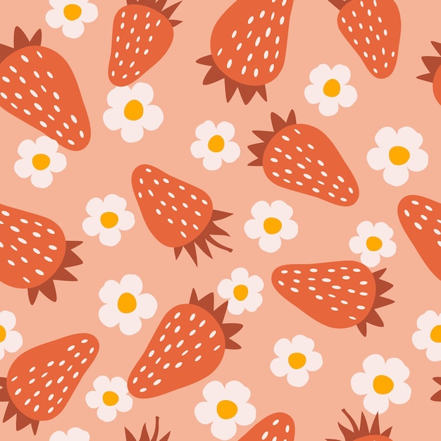 Vector floral pattern in the style of the 70s with daisy flowers retro floral naive vector design