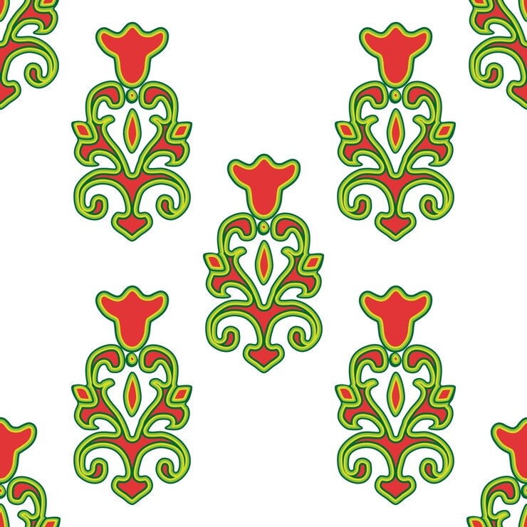 वेक्टर floral pattern tatar native ornamental border with tulips culture of the tatar people symbols of green and red