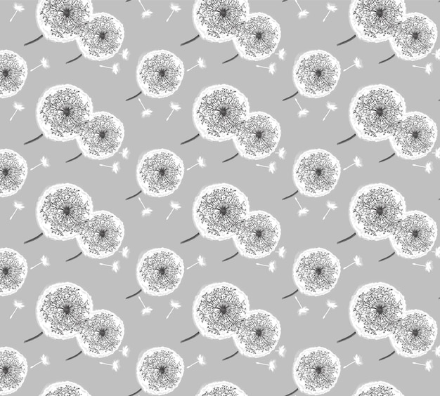 A floral pattern with dandelions on a gray background.