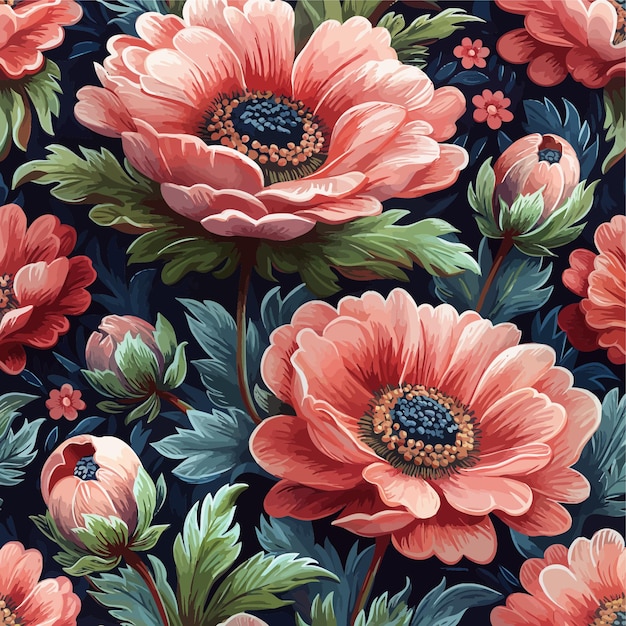 a floral pattern with flowers and the ladybug