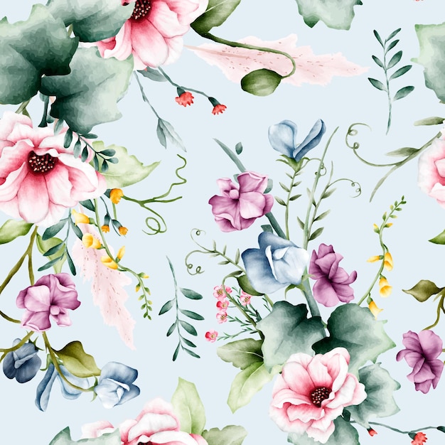 Vector a floral pattern with flowers and leaves