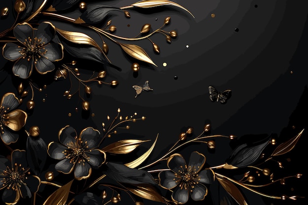 Floral pattern with golden flower lily Element for design Handdrawing vector illustration