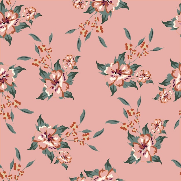 ピンクの花と葉の花のパターン
