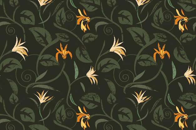 Vector a floral pattern with yellow flowers and leaves