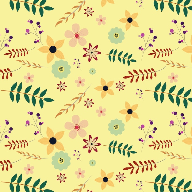 Vector floral pattern on yellow background