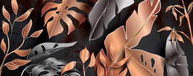 Floral patterns in black and copper metallic colors backdrop for home decor and banners.