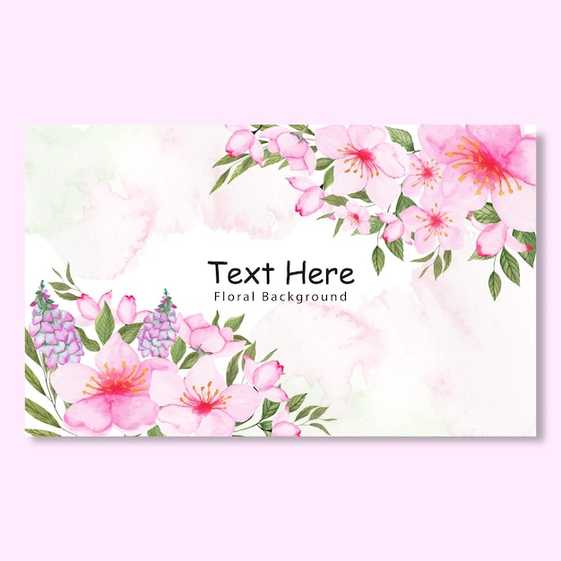 Floral pink background template with cherry blossom and leaves watercolor