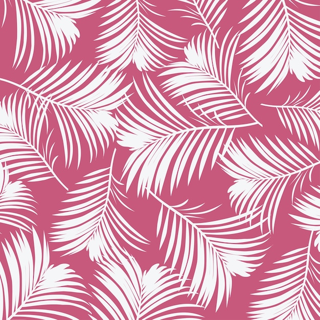 Vector floral pink background with tropical leaves