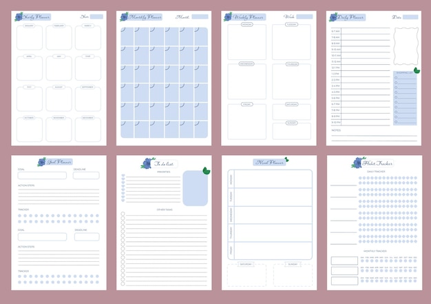 Шаблоны цветочных планировщиков Еженедельные ежемесячные и годовые планировщики Список дел Планировщик целей Трекер привычек
